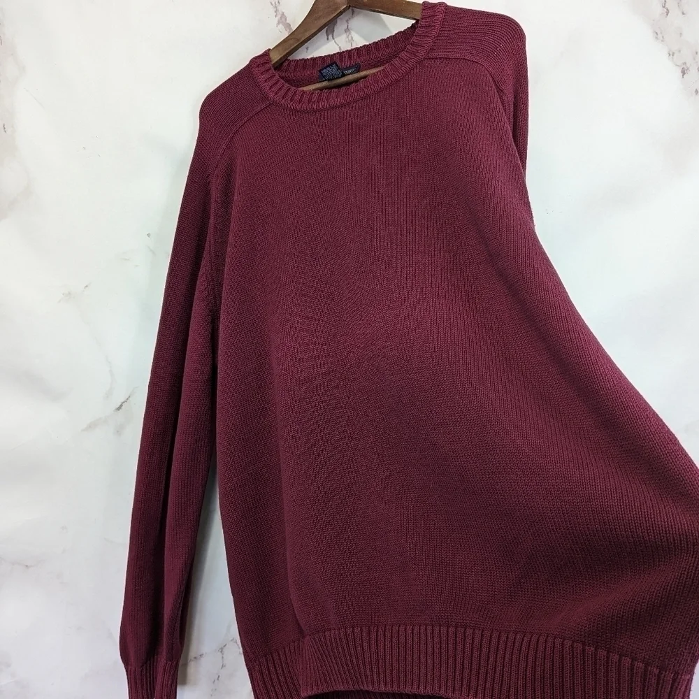 Lands End Sweater Elbow Patches Mens XL Tall Vintage Red Cotton Crew Nec…
